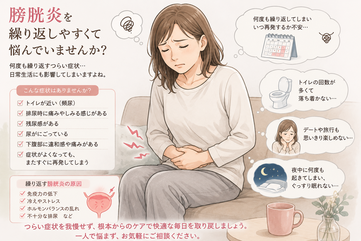 あなたが現在見ているのは 膀胱炎を繰り返しやすい方へ｜伊勢市のもも鍼灸院が考える身体全体のケア
